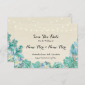 Sla de datum op rustieke succulenten Mint Lights N Save The Date (Voorkant / Achterkant)