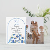 Sla de datum op Santorini Foto Griekenland Blauw W Save The Date (Staand voorkant)