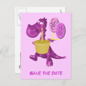 Sla de datum op Schattigee Paarse drakenballonnen Aankondigingskaart (Voorkant / Achterkant)