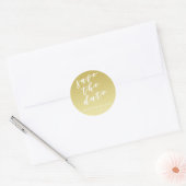 Sla de datum op, Script Faux Gold Wedding Sticker (Envelop)