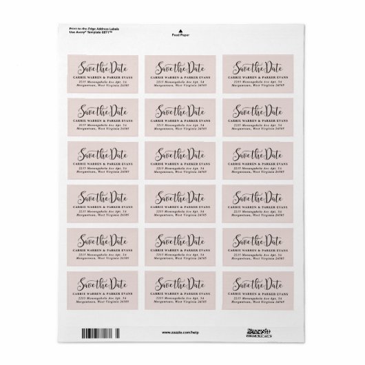 Sla de datum op simpele roze retouradres etiket (Full Sheet)