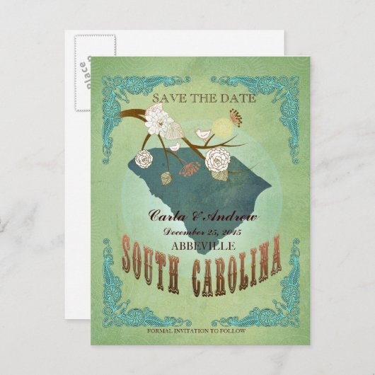 Sla de datum op - South Carolina kaart met mooie v (Voorkant / Achterkant)