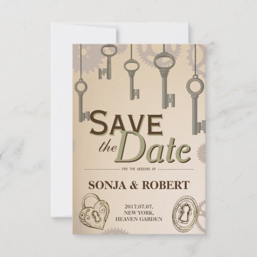 Sla de datum op - Steampunk Gears and Keys Save The Date (Voorkant)