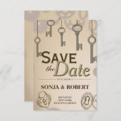 Sla de datum op - Steampunk Gears and Keys Save The Date (Voorkant / Achterkant)