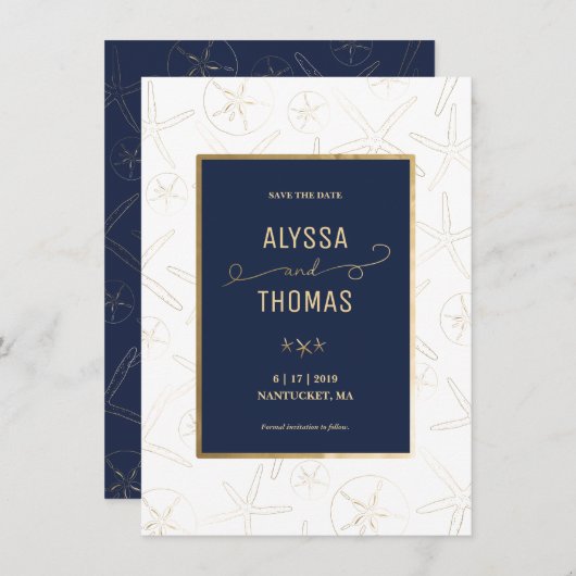 Sla de datum op - strand, nautisch, zeesterren save the date (Voorkant / Achterkant)