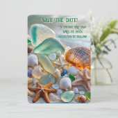 Sla de datum op strand schelpen glas mooi kaart (Staand voorkant)