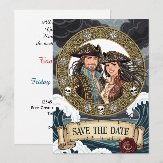 Sla de datum op Stunning Pirate Huwelijk Save The Date (Voorkant / Achterkant)