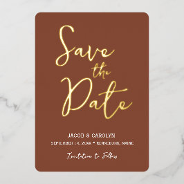 Sla de datum op Terracotta Gouden Bruiloft Folie Uitnodiging