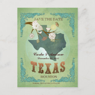 Sla de datum op - Texas kaart met mooie vogels