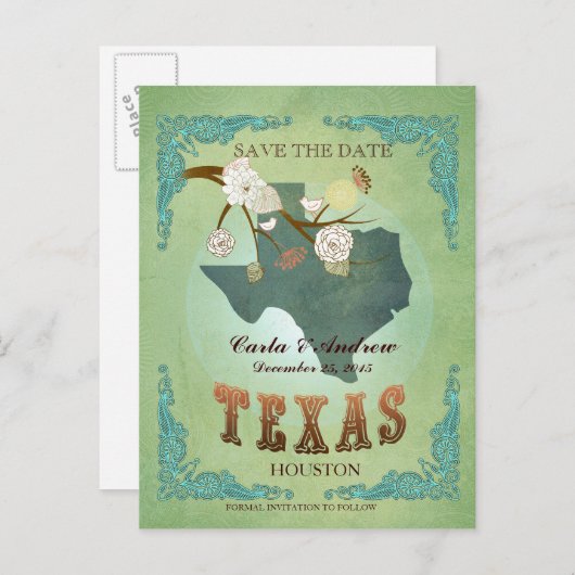Sla de datum op - Texas kaart met mooie vogels (Voorkant / Achterkant)