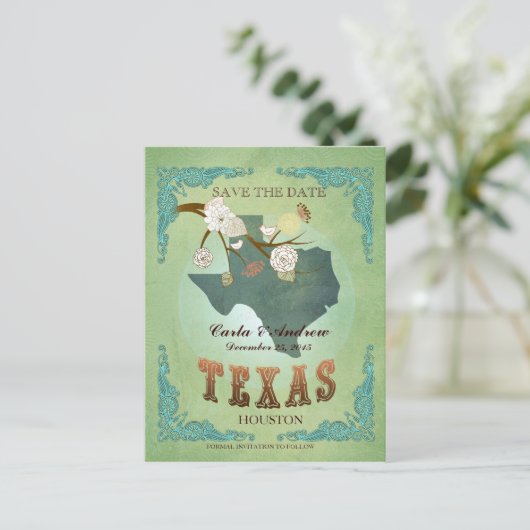Sla de datum op - Texas kaart met mooie vogels (Staand voorkant)