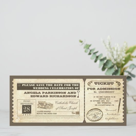 Sla de datum op  tickets ontwerp save the date (Staand voorkant)