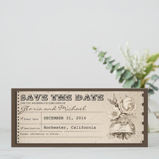 Sla de datum op ticketuitnodigingen save the date (Staand voorkant)