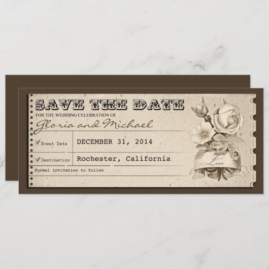 Sla de datum op ticketuitnodigingen save the date (Voorkant / Achterkant)