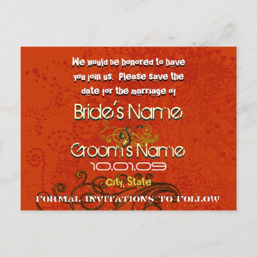 Sla de datum op - Tree Swirls - Gepersonaliseerd Aankondigingskaart (Achterkant)