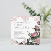 Sla de datum op - Trellis Rose Vintage Kaart (Staand voorkant)