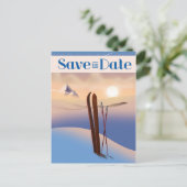 Sla de datum op Trouw Vintage Ski Briefkaart (Staand voorkant)