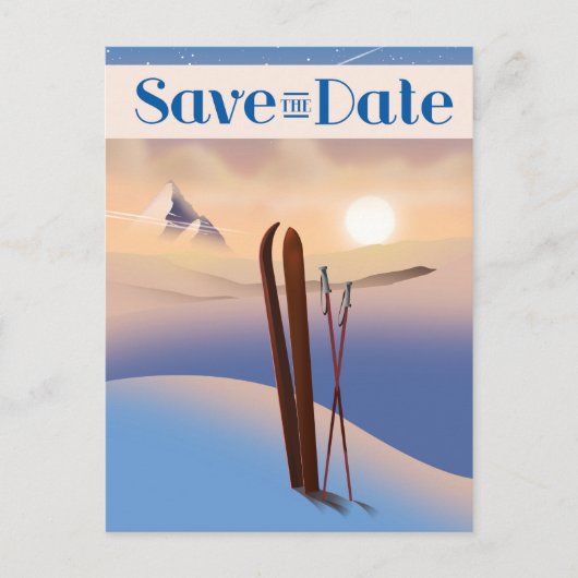 Sla de datum op Trouw Vintage Ski Briefkaart (Voorkant)