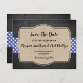 Sla de datum op Trouwkaart Blauwe Gingham Burlap B Save The Date (Voorkant / Achterkant)
