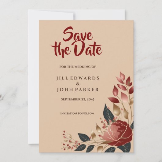 Sla de datum op Trouwkaart Moderne Roos Save The Date (Voorkant)