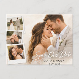 Sla de datum op Trouwkaart Moderne script | 4 foto Briefkaart