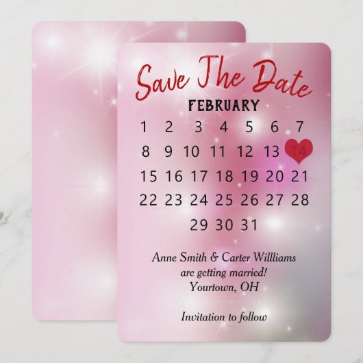 Sla de datum op Trouwkalender op roze bokeh Kaart (Voorkant / Achterkant)