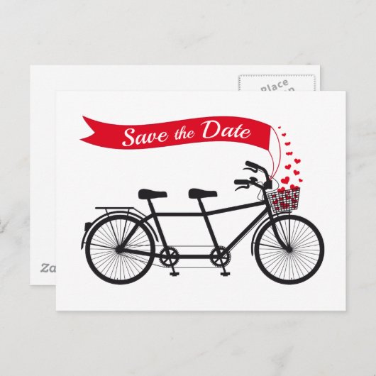 Sla de datum op, trouwuitnodiging tandem fiets aankondigingskaart (Voorkant / Achterkant)