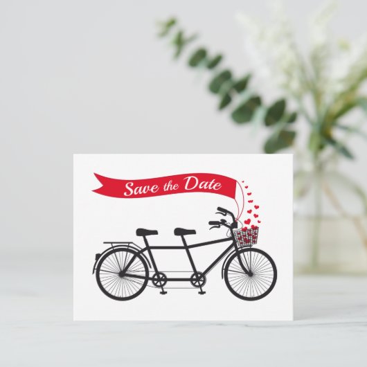 Sla de datum op, trouwuitnodiging tandem fiets aankondigingskaart (Staand voorkant)