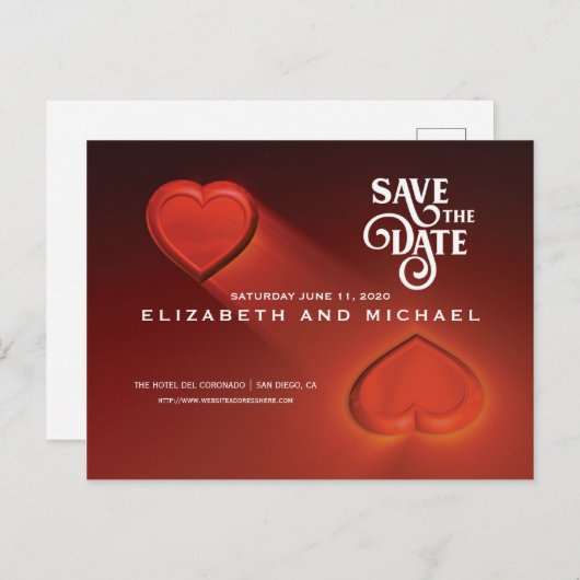 Sla de datum op, twee hartjes rood Briefkaart (ver (Voorkant / Achterkant)