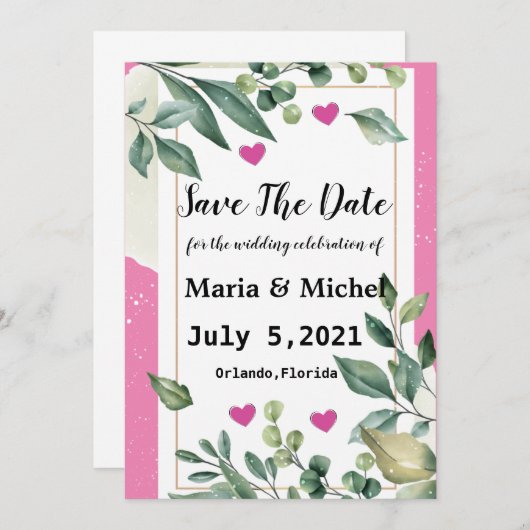 Sla de datum op uitnodiging van Widding (Voorkant / Achterkant)