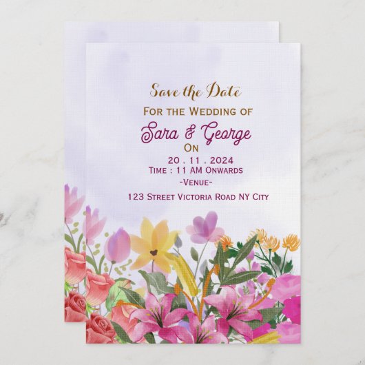 Sla de datum op uitnodigingen (Voorkant / Achterkant)