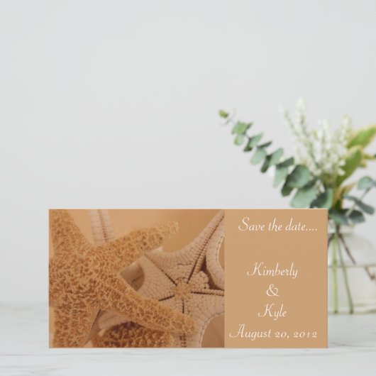 Sla de datum op van de zeester fotokaart save the date (Staand voorkant)