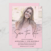 Sla de datum op Verjaardagsfeest Foto Blush Pink Kaart (Voorkant / Achterkant)