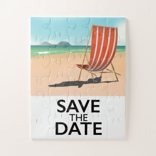 Sla de datum op vintage strandstoel legpuzzel (Verticaal)