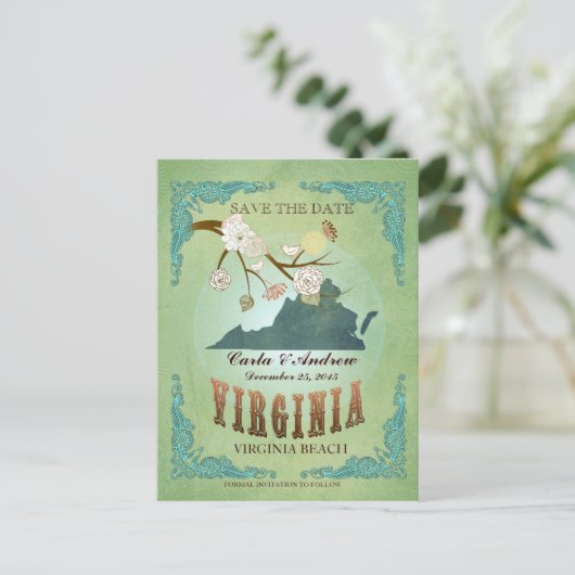 Sla de datum op - Virginia kaart met mooie vogels (Staand voorkant)