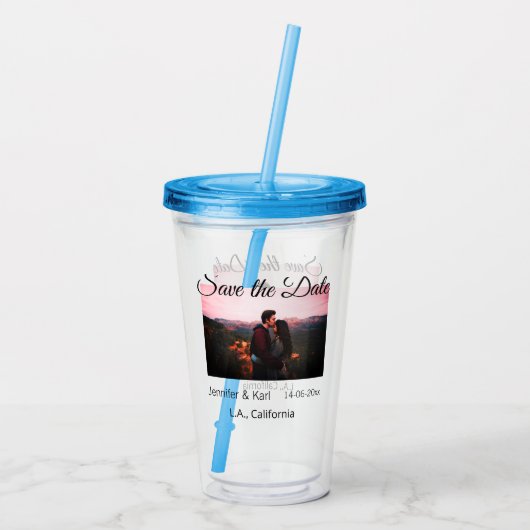 Sla de datum op Voeg koppelnaam toe Plaats datum f Acryl Drinkbeker (Achterkant)