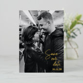 Sla de datum op Volledige foto Modern handgeschrev Folie Uitnodiging (Staand Voorkant)