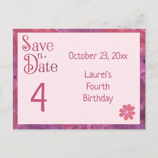 Sla de datum op voor de 4e verjaardag van een meis aankondigingskaart (Voorkant)