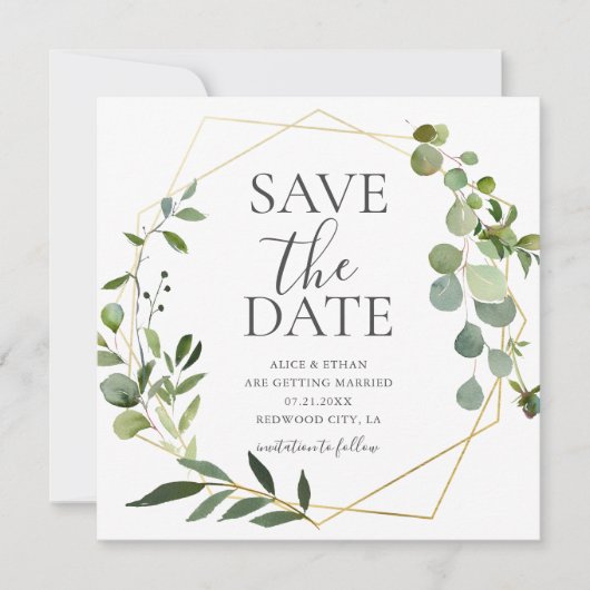 Sla de datum op waarop Boho Greenery Eucalyptus Le Save The Date (Voorkant)