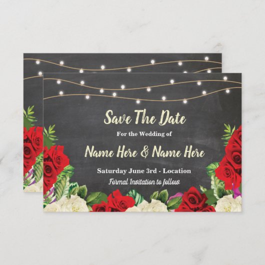 Sla de datum op waarop de rode rozenlichten uitnod save the date (Voorkant / Achterkant)