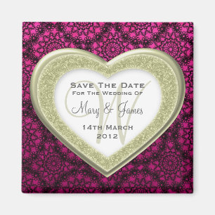 Sla de datum op waarop Glitter Heart Gold Mod Lace Magneet