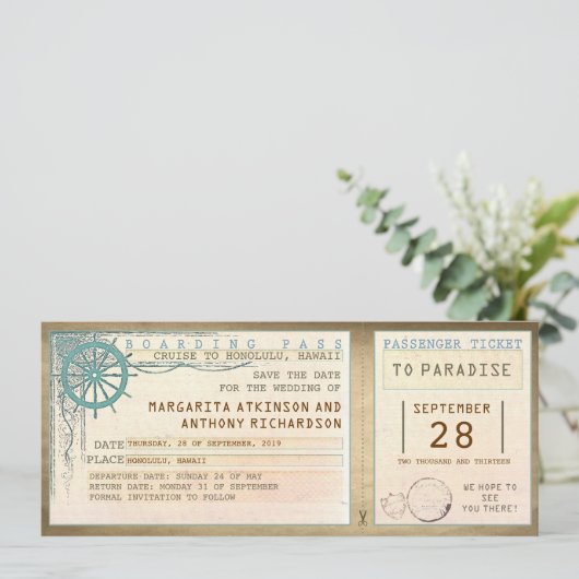 Sla de datum op waarop u instapkaart- tickets koop save the date (Staand voorkant)