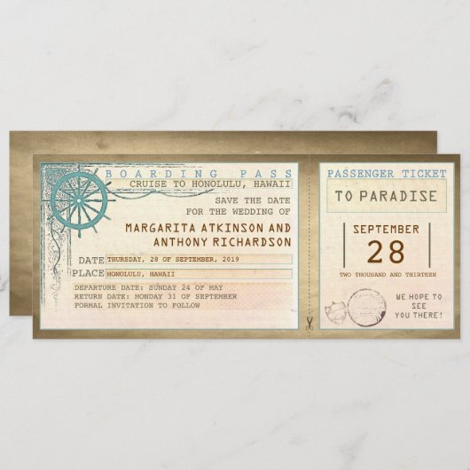 Sla de datum op waarop u instapkaart- tickets koop save the date (Voorkant / Achterkant)