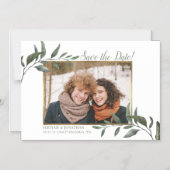 Sla de datum op Waterverf Greenery Gold Fotobehang Magnetische Uitnodiging (Voorkant)