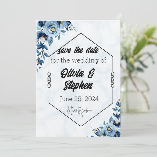 Sla de datum op - Weddenschap/blauwe rozen Kaart (Staand voorkant)