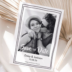 Sla de datum op whimsical moderne foto trouwkaart save the date