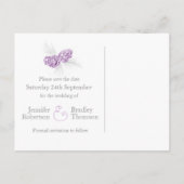 Sla de datum op winter dennenappels paarse bruilof aankondigingskaart (Achterkant)