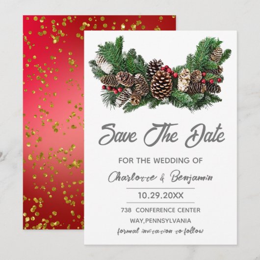 Sla de datum op Winter Kerst Huwelijk Save The Date (Voorkant / Achterkant)