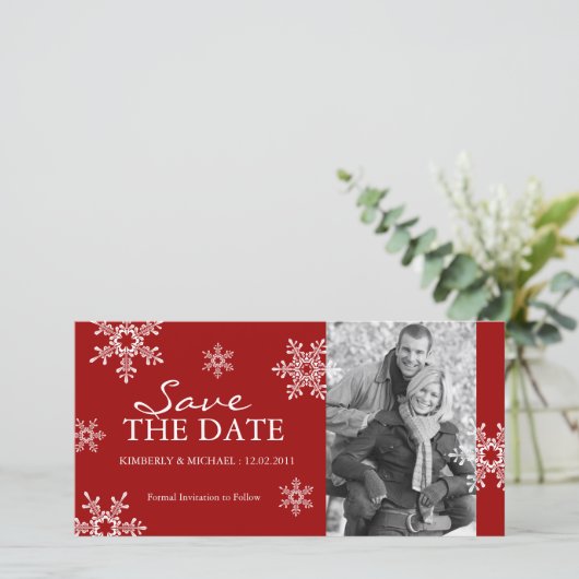 Sla de datum op - Winter Wedding Photo Cards Save The Date (Staand voorkant)