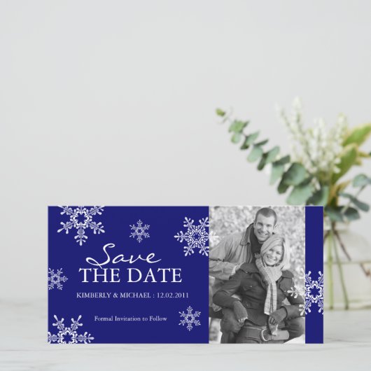 Sla de datum op - Winter Wedding Photo Cards Save The Date (Staand voorkant)